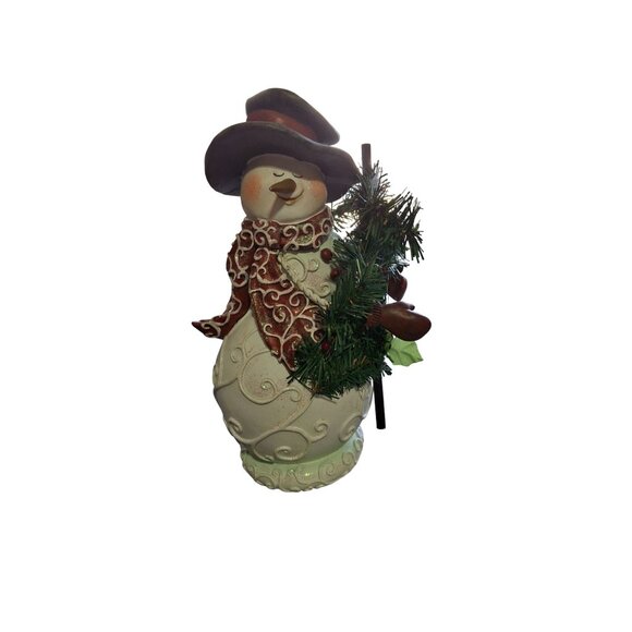 Christmas Holiday Resin Snowman Figurine  10 in Hat Scarf Holiday Decoration - Picture 1 of 8